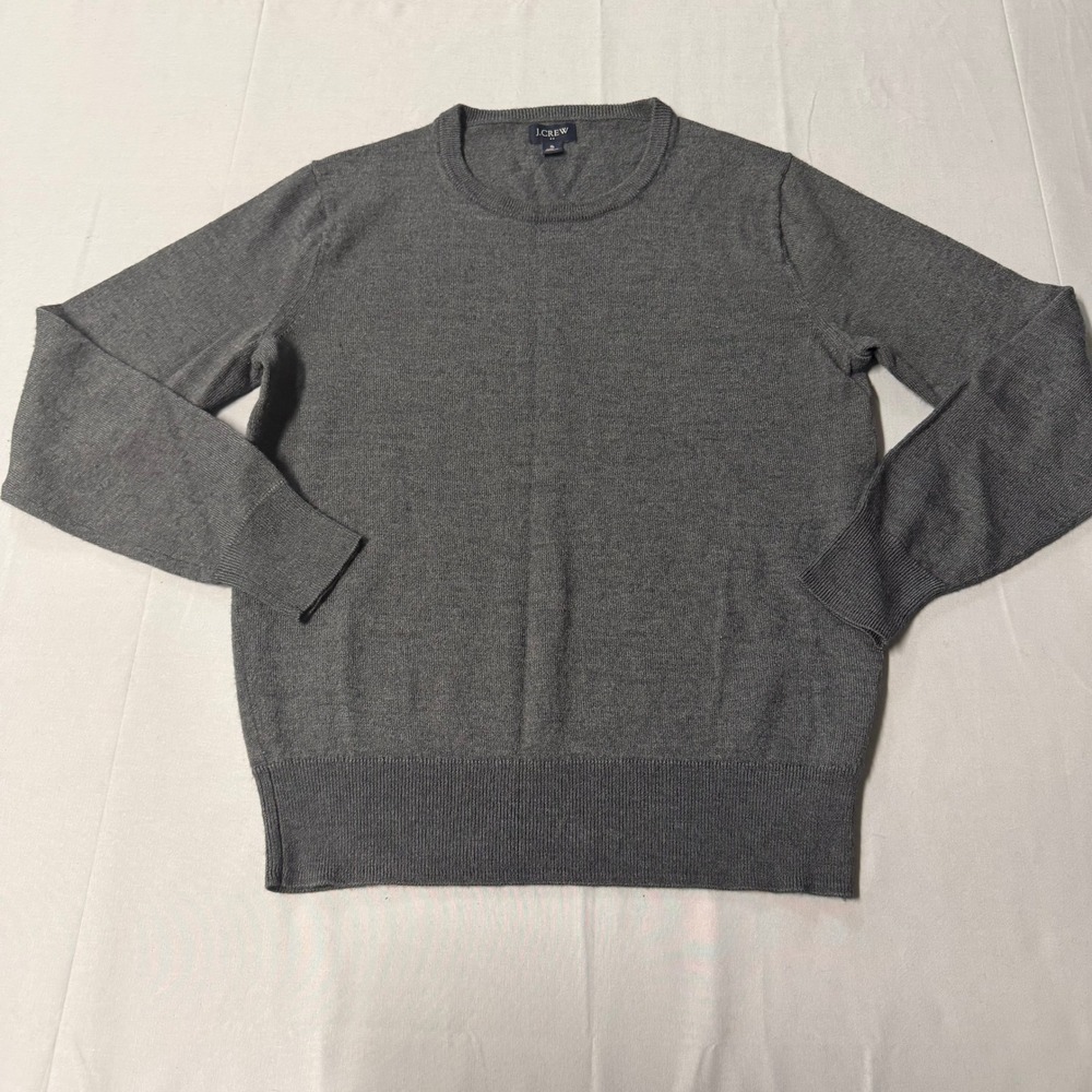 J.Crew Mens Gray Merino Wool Blend Crewneck Sweater Small Fine Knit Layering